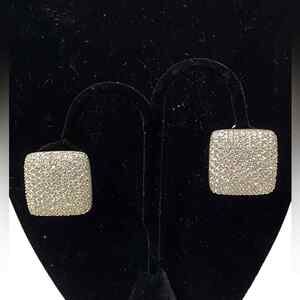 Vintage Square White Clear Rhinestone ClipOn Statement Earrings Special Occasion